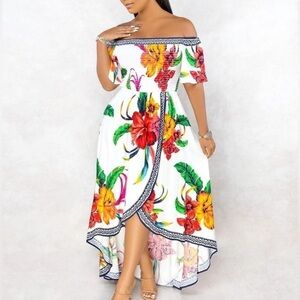 Jealous Tomato off the shoulder long floral print dress Sz-M. X20